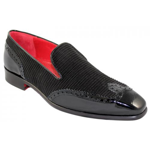 Emilio Franco "EF116" Black Genuine Calf / Suede Leather Print Loafer Shoes.